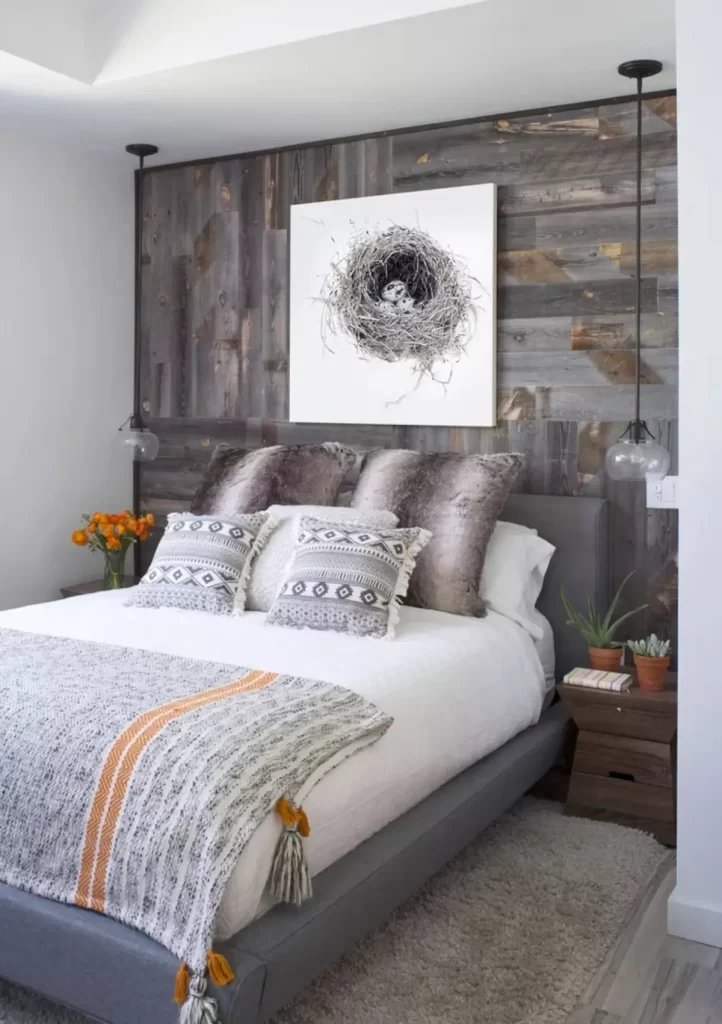 طراحی اتاق خواب روستیک با استفاده از رنگ خاکستری